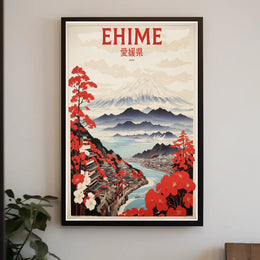 Stylized Traditional Ehime Japan Landscape Art Travel Poster