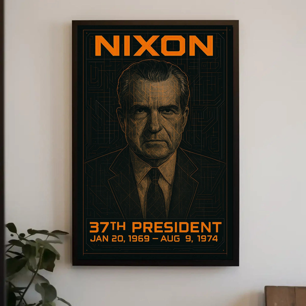 Richard Nixon 37th President of the United States Techno Schematic Poster