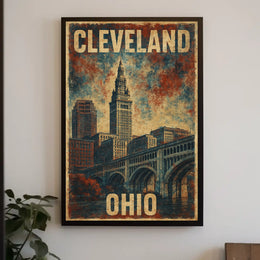 Cleveland, Ohio Vintage Cityscape Poster