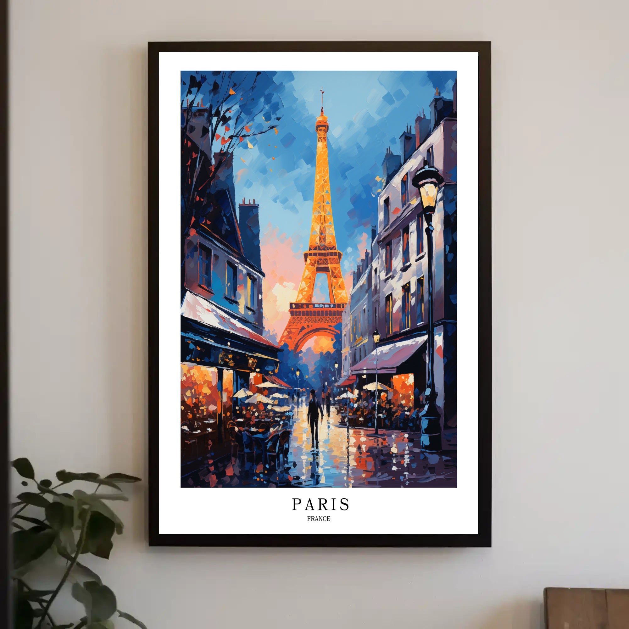 Parisian Romance Twilight Street Scene Urban or Cityscape Poster PosterGoat