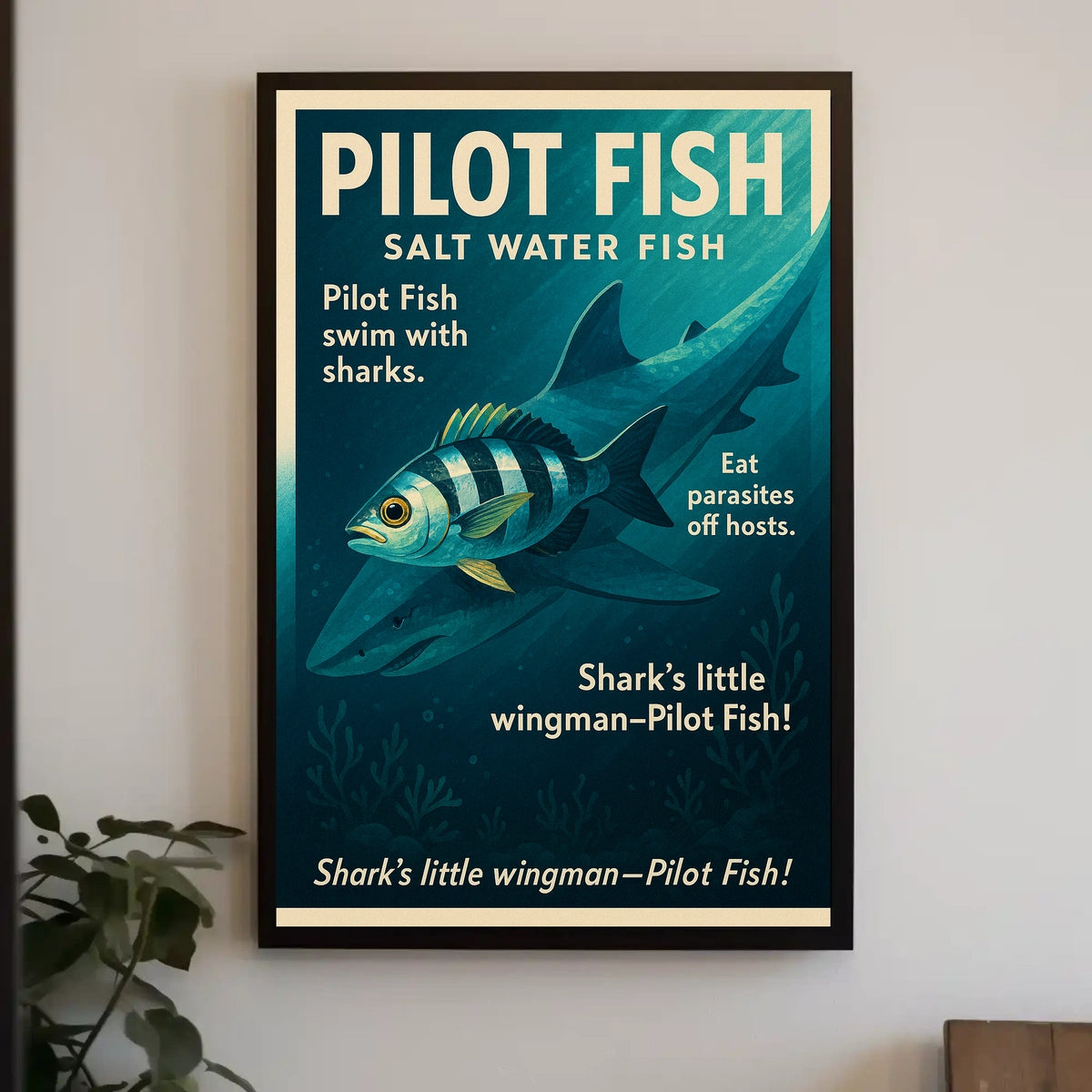 Pilot Fish and Shark Symbiosis Educational Poster