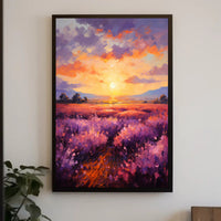 Sunset Over Lavender Fields Poster