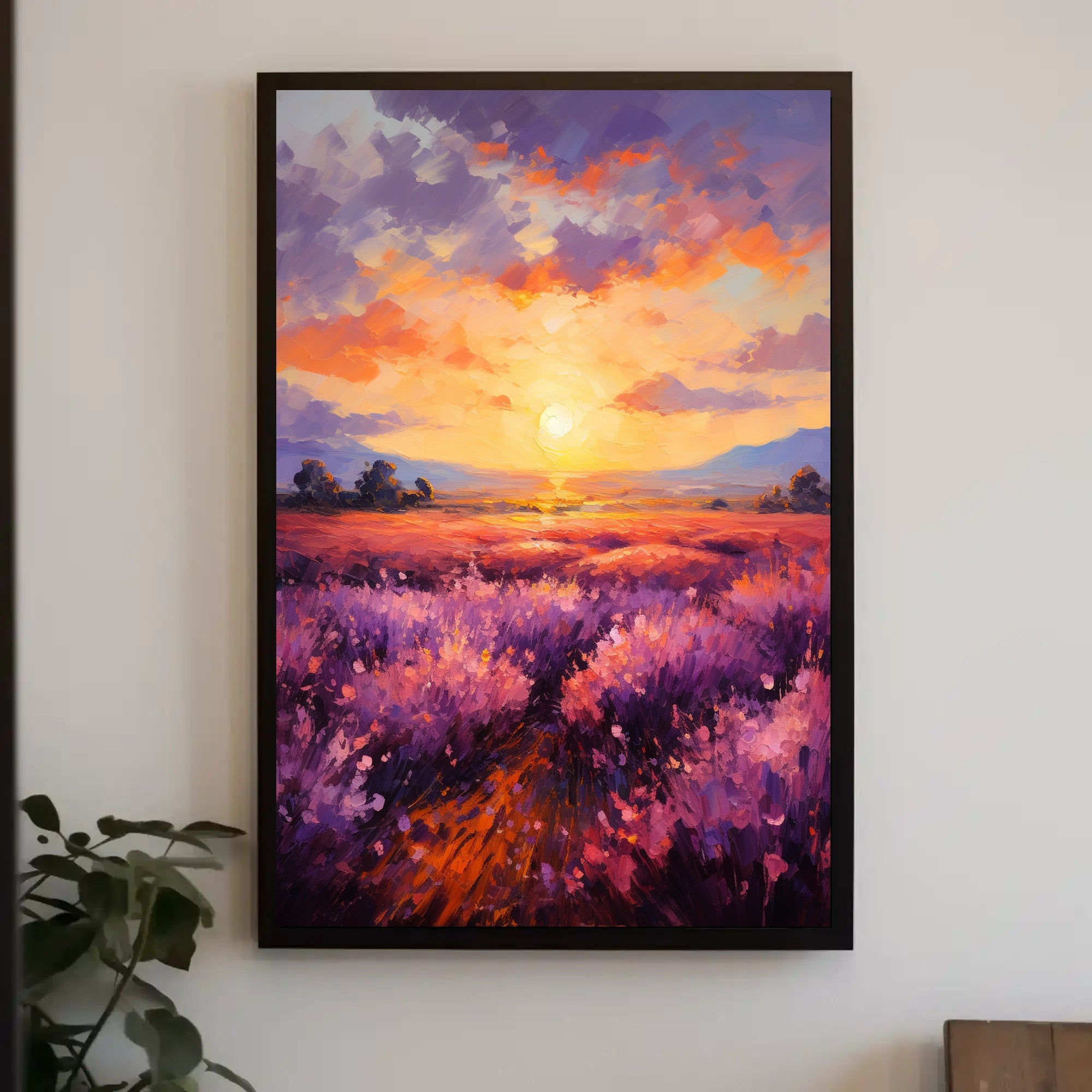 Sunset Over Lavender Fields Poster