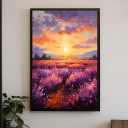 Sunset Over Lavender Fields Poster