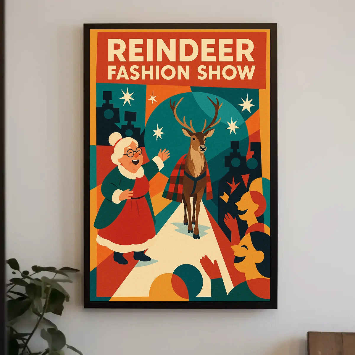 Reindeer Fashion Show Holiday Retro Vintage Artistic Poster