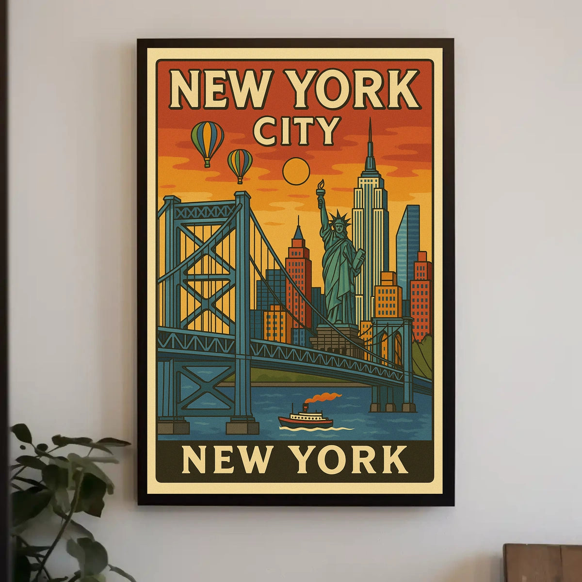 New York Cityscape Poster Vintage Travel Decor Wall Art