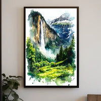 Switzerland Lauterbrunnen Valley Waterfall View Poster