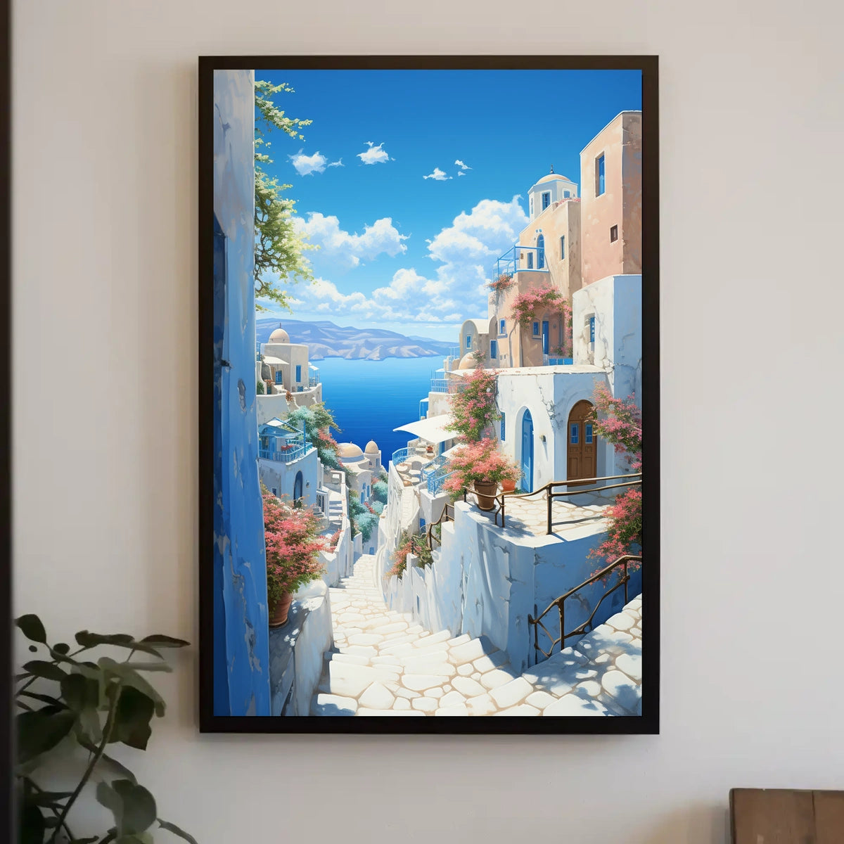Santorini-Inspired Coastal Village Travel Poster