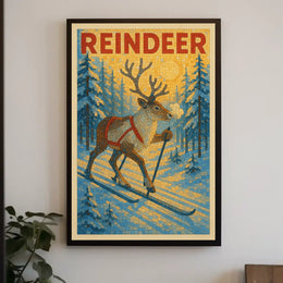 Reindeer On Skis Poster