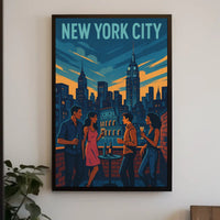 Vibrant Rooftop Cityscape Skyline Poster Modern Wall Art