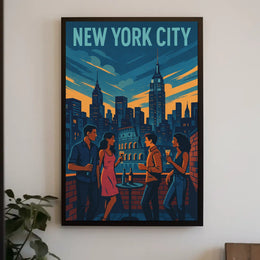Vibrant Rooftop Cityscape Skyline Poster Modern Wall Art