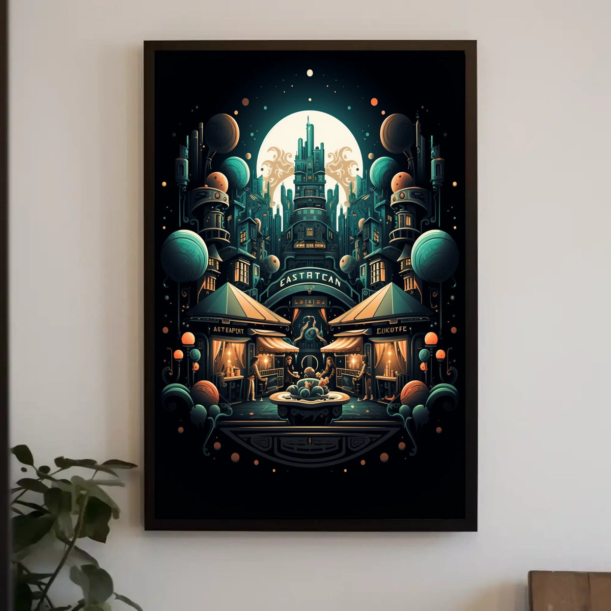 Futuristic Market Night Poster