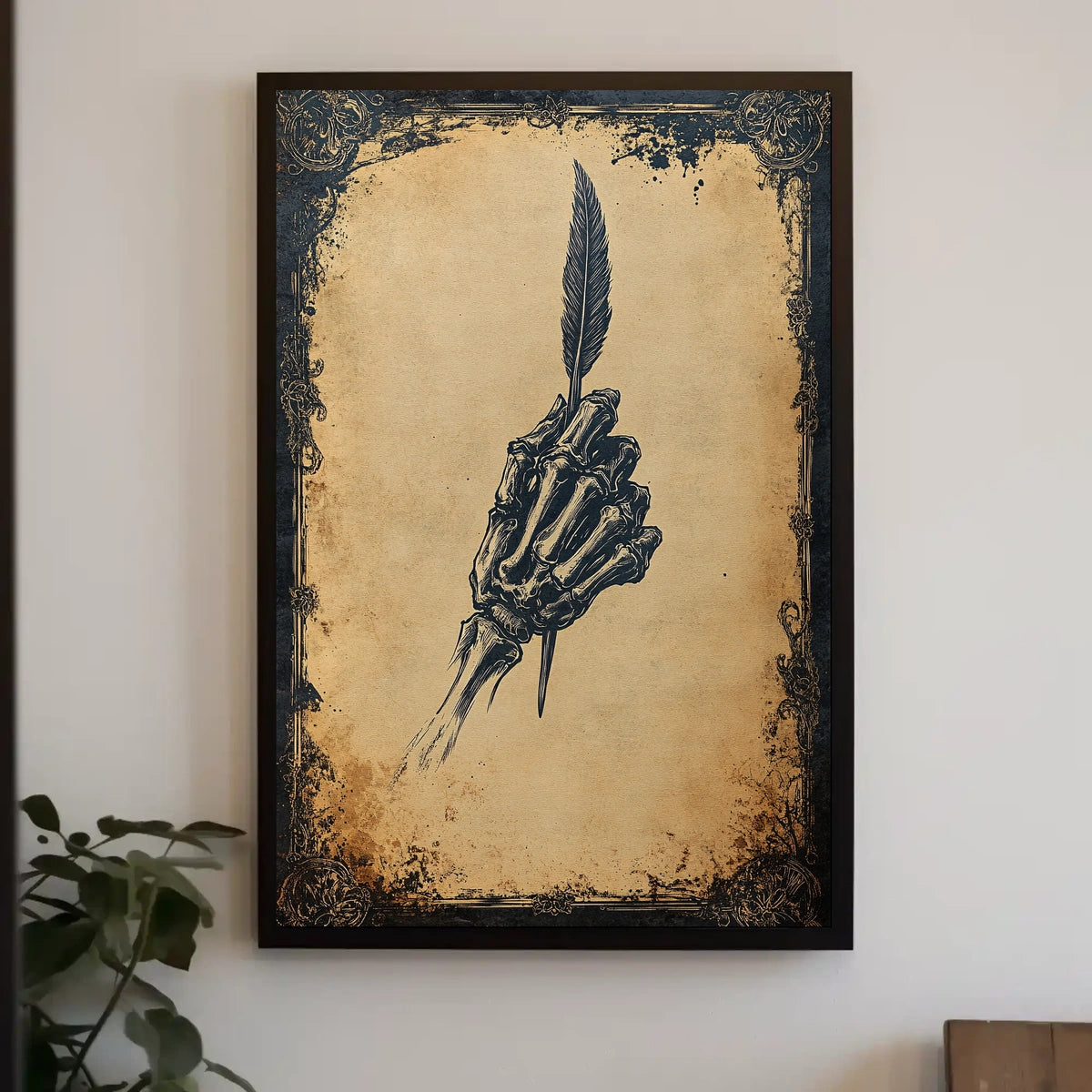 Macabre Skeleton Quill Design Art Print Poster