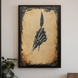 Macabre Skeleton Quill Design Art Print Poster