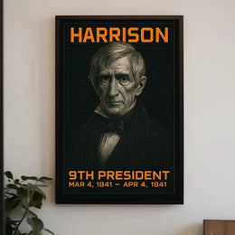 William Henry Harrison 9th President of the United States Techno Schematic Poster