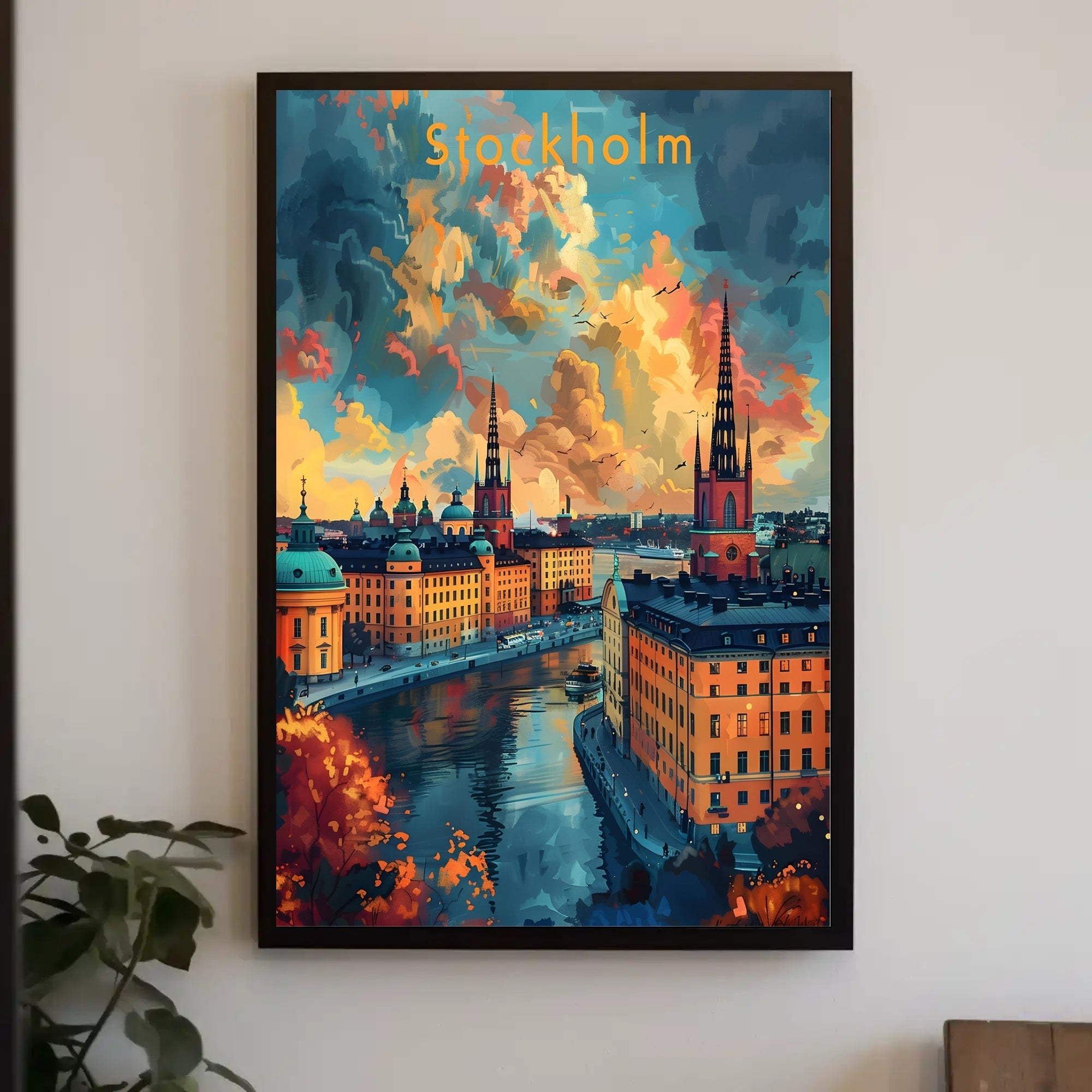 Romantic Stockholm Architecture Illustrated Travel Poster