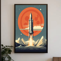 Retro Space Shuttle Launch Scene: Futuristic Sci-Fi Poster