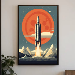 Retro Space Shuttle Launch Scene: Futuristic Sci-Fi Poster