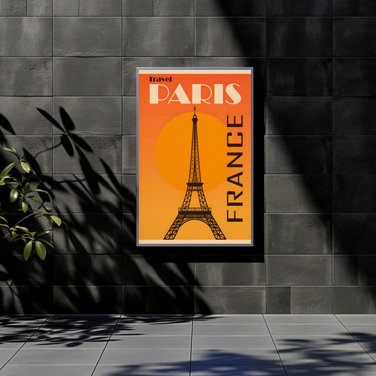 Travel Paris France Orange Eiffel Tower Poster