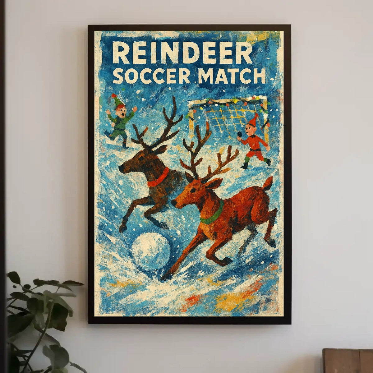 Reindeer Soccer Match Festive Holiday Poster Art