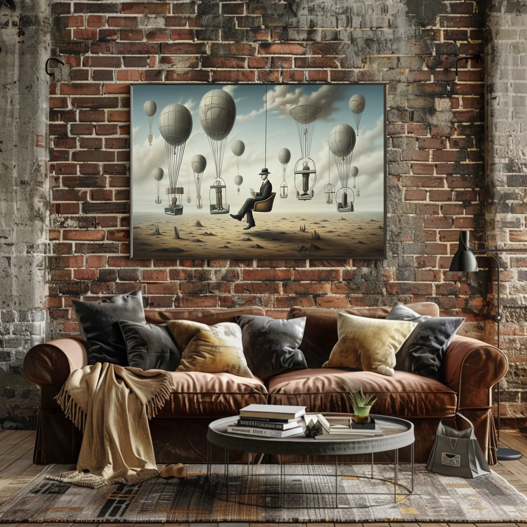 Surreal Hot Air Balloons on Desert Futuristic Sci-Fi Poster