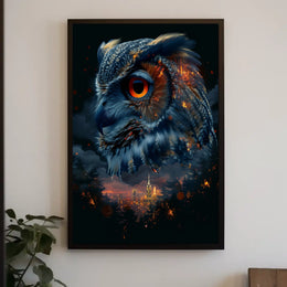 Mystical Owl Cityscape Surreal Art Poster Print