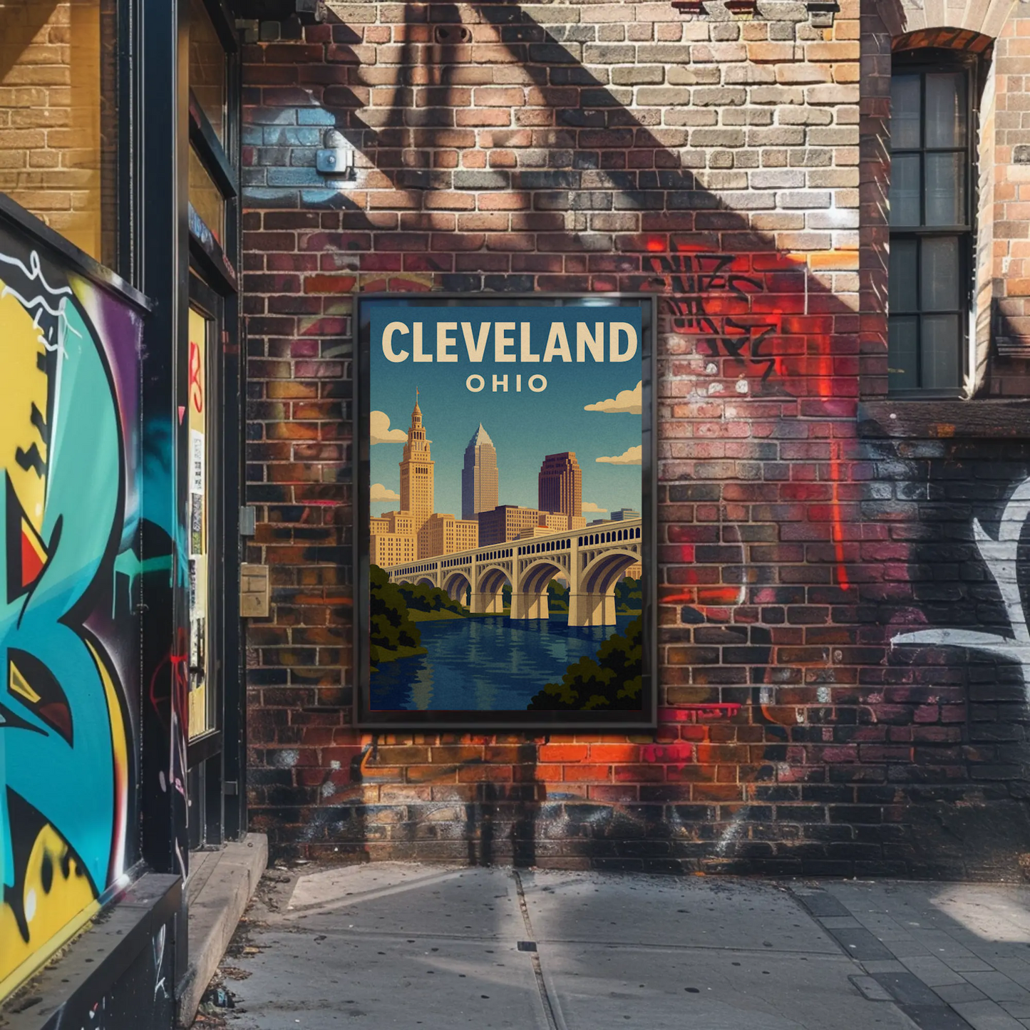 Cleveland Ohio Downtown Skyline Cuyahoga River Travel Poster