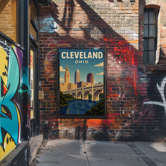 Cleveland Ohio Downtown Skyline Cuyahoga River Travel Poster