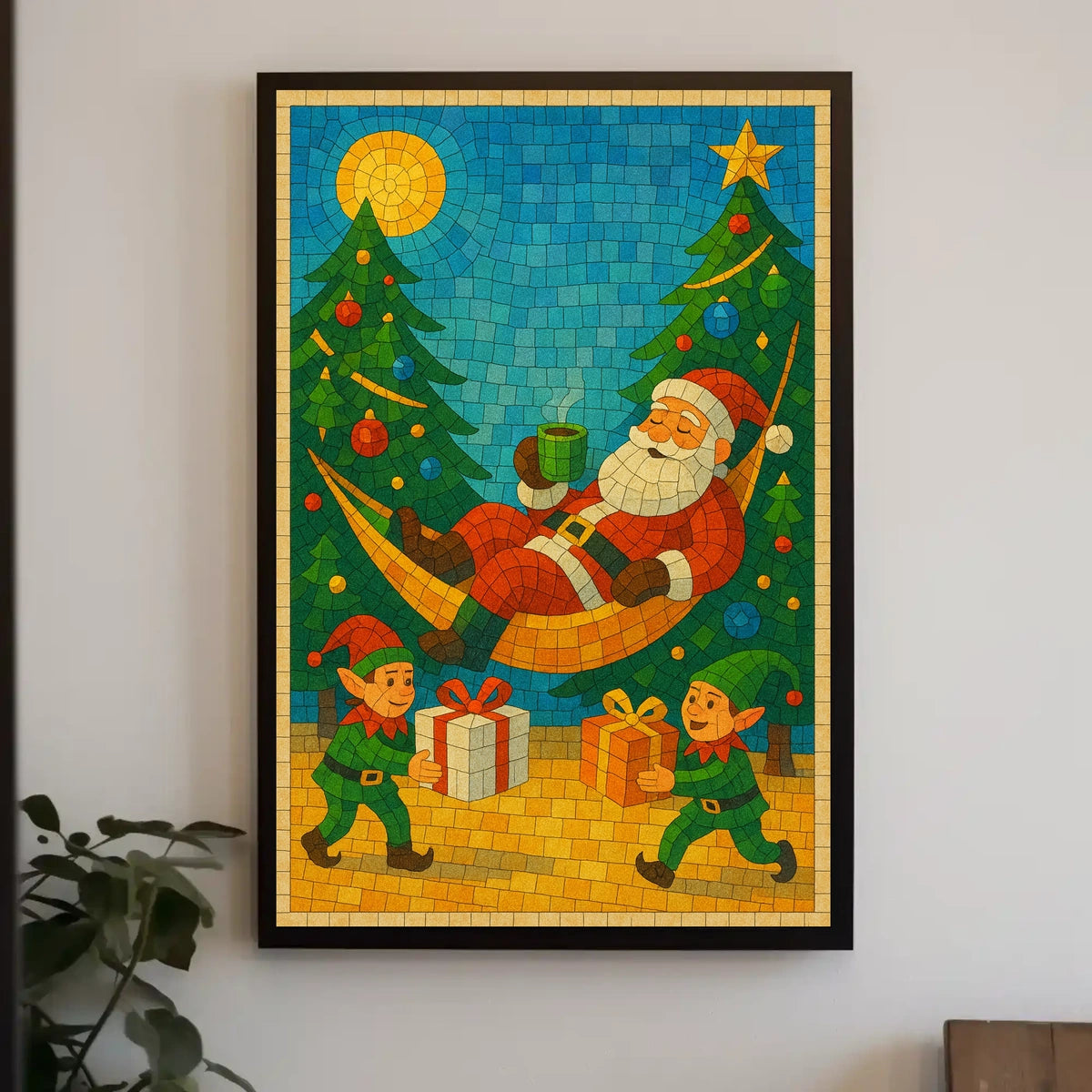 Santa's Cozy Christmas Hammock Mosaic Art Poster