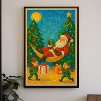Santa's Cozy Christmas Hammock Mosaic Art Poster