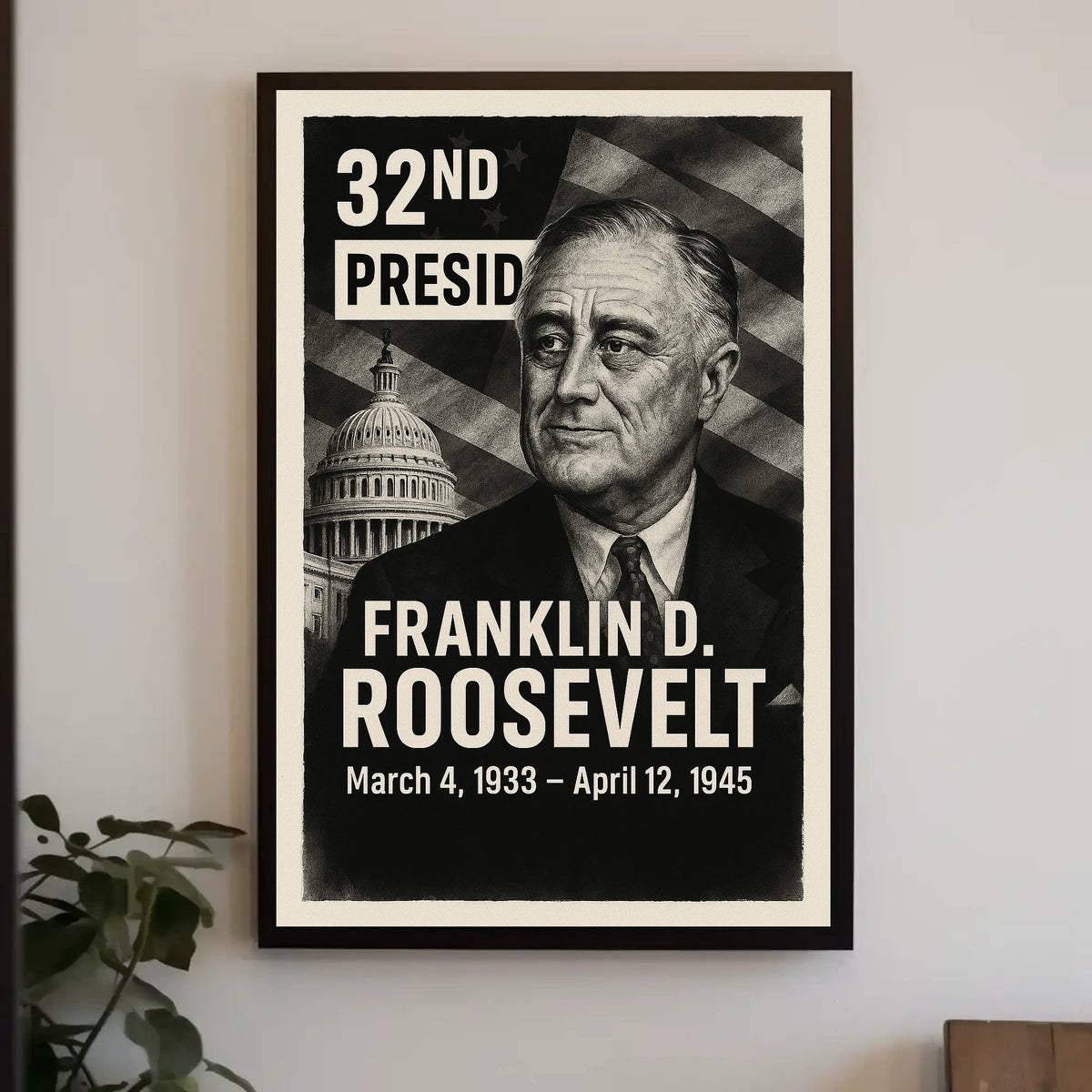 Franklin D. Roosevelt 32nd President of the United States Digital Montaje Poster