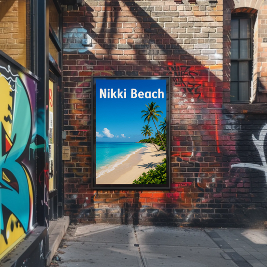 Nikki Beach Tropical Palms Blue Ocean Paradise Travel Poster
