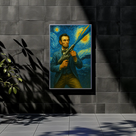 Abraham Lincoln Starry Night Fusion Sci-Fi Portrait Vintage Travel Poster