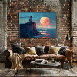 Lighthouse Moonlit Serenity: Coastal Exploration Art Print