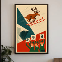Whimsical Skiing Reindeer Retro Art Sports Poster