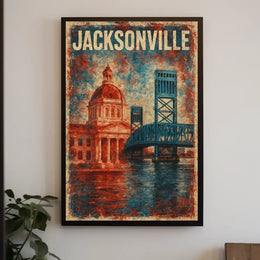 Jacksonville Landmarks Americana Cityscape Watercolor Florida Skyline Heritage Texture Patriotic Poster