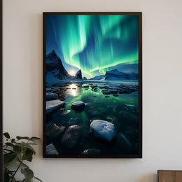 Aurora Borealis Over Icy Landscape Poster