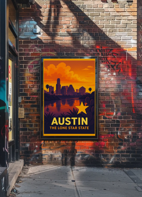 Austin Texas Sunset Skyline Lone Star Travel Poster