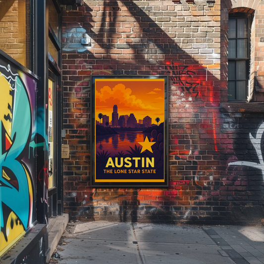 Austin Texas Sunset Skyline Lone Star Travel Poster