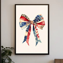 Large Coquette Bow American Flag Watercolor Art Poster