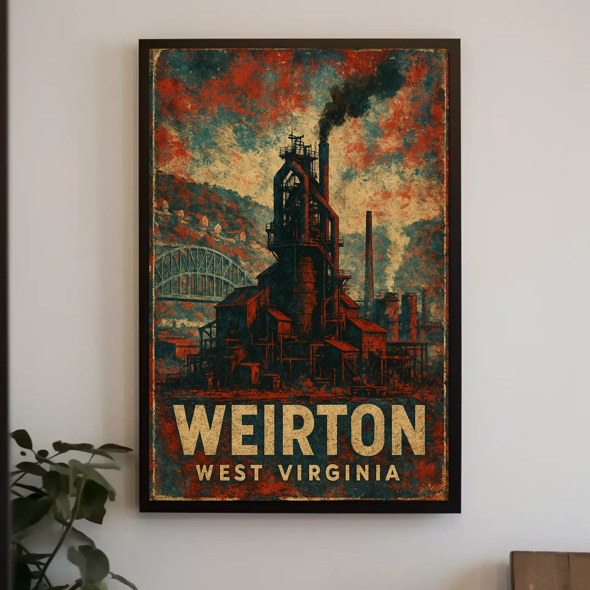 Weirton West Virginia Rural Cityscape Watercolor Poster