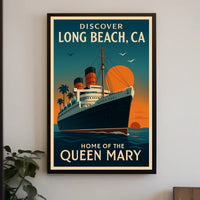 Long Beach Queen Mary Vintage Travel Poster