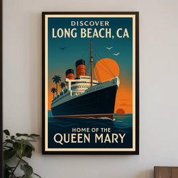 Long Beach Queen Mary Vintage Travel Poster