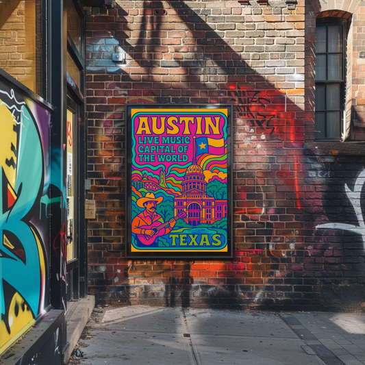 Psychedelic Sounds of Austin, Texas Travel Poster