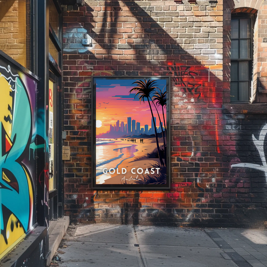 Gold Coast Australia Skyline Sunset Beach Travel Poster