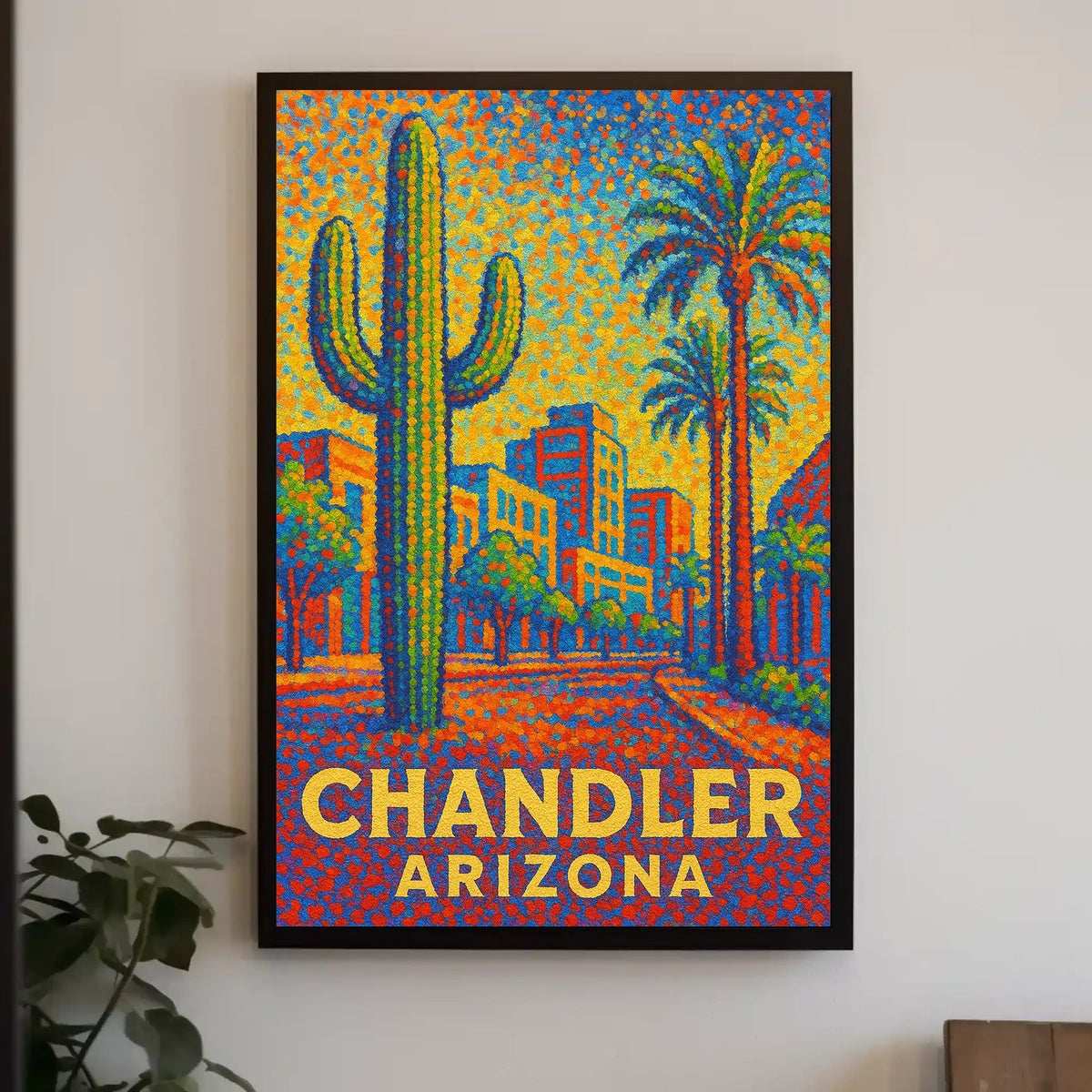 Chandler Arizona Pointillist Cityscape Desert Sunset Poster