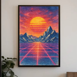 Retro-Futuristic Neon Synthwave Poster with Sci-Fi Aesthetic