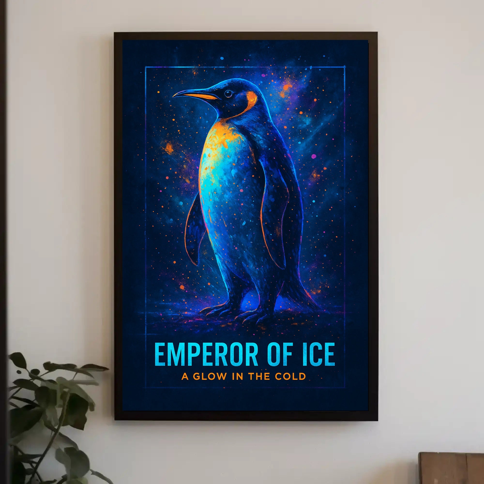 Emperor Penguin Poster Neon Glow Wall Art Print