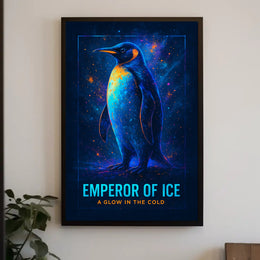Emperor Penguin Poster Neon Glow Wall Art Print