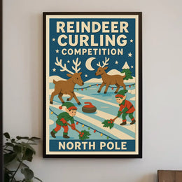 Reindeer Curling Competition Poster